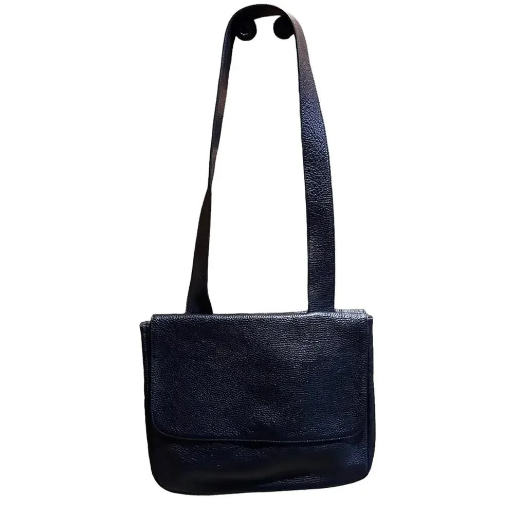 Jennifer Graham Classic Black Pebbled Leather Crossbody Messenger Bag